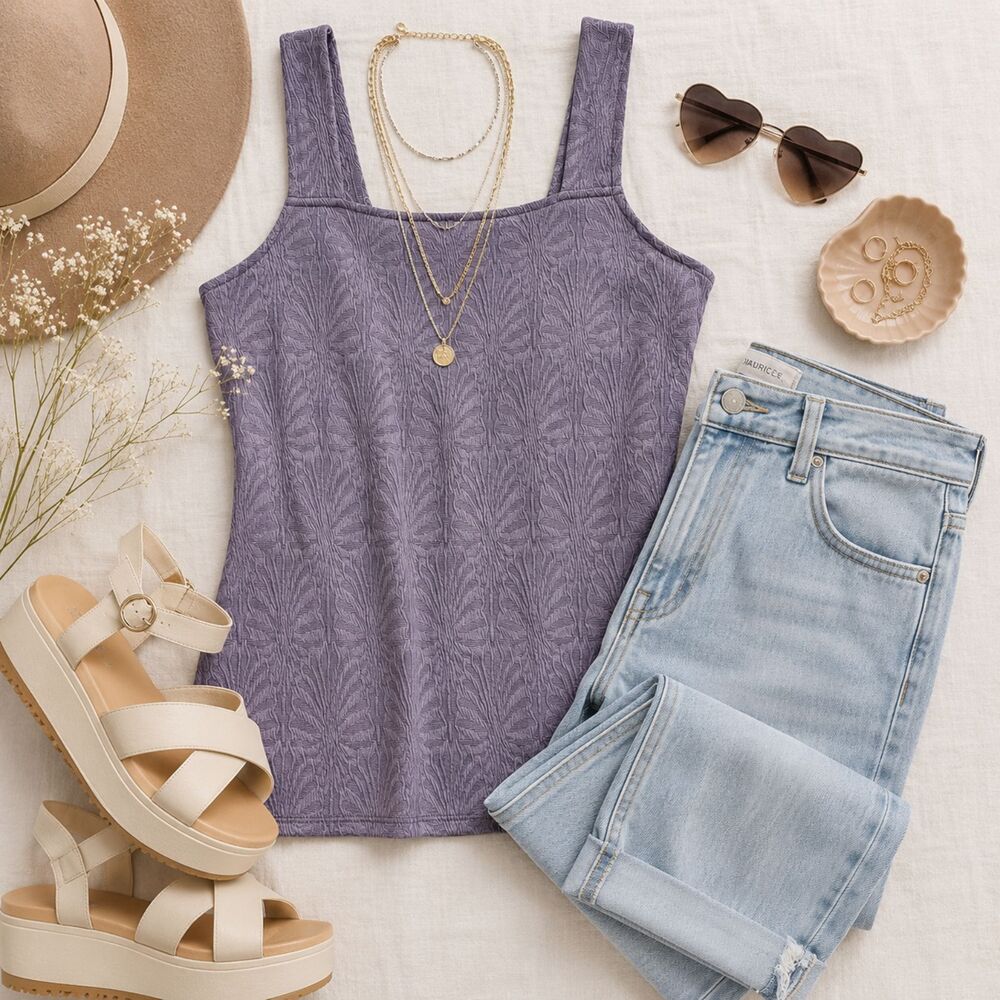 Maurices Textured Tank Top Purple Mauve Sleeveless Stretch Cami Large